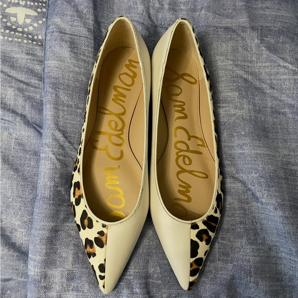 Sam Edelman Cream and Leopard Pointed Ballet Flats